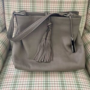 Vince Camuto Gray Leather Shoulder Bag with Tassel
